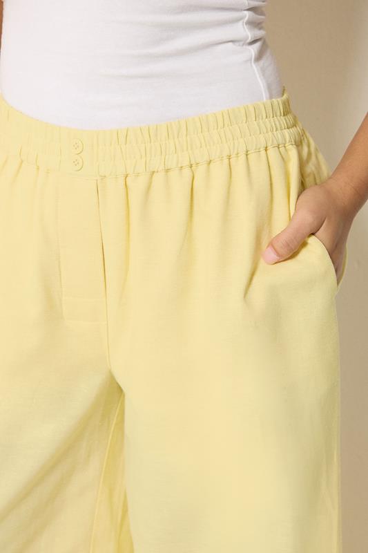 PixieGirl Petite Women's Yellow Button Linen Wide Leg Trousers | PixieGirl 4