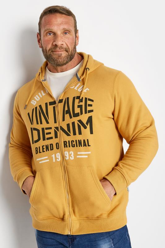 Men's  BLEND Big & Tall Yellow 'Vintage' Logo Zip Through Hoodie