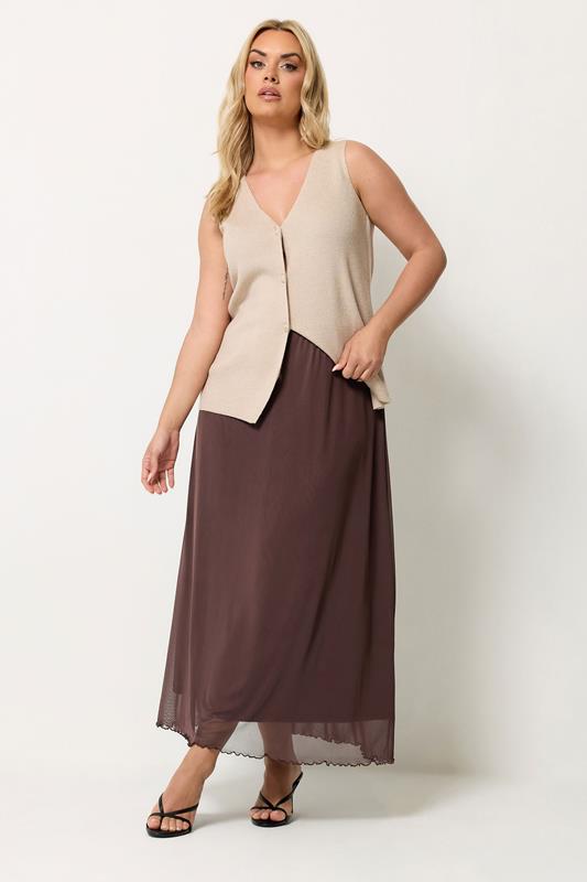 YOURS Plus Size Chocolate Brown Mesh Skirt | Yours Clothing 2