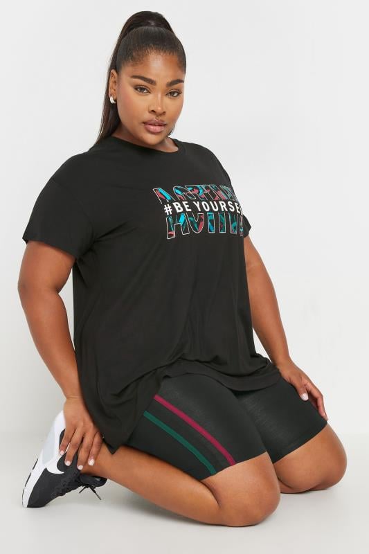  Grande Taille YOURS ACTIVE Curve Black Side Stripe Stretch Shorts