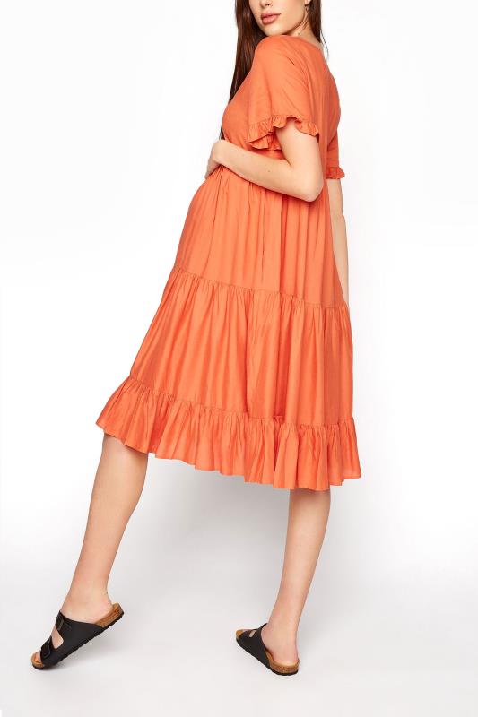 LTS Tall Orange Maternity Tiered Smock Dress_C.jpg
