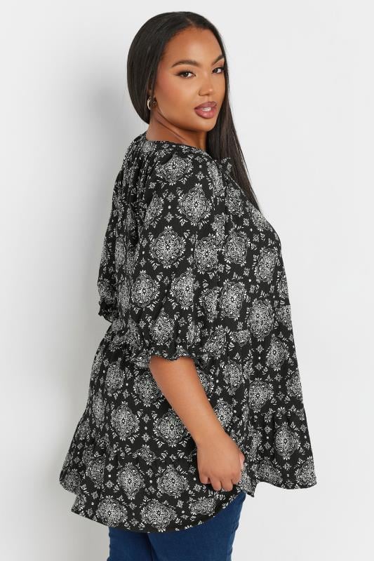 YOURS Plus Size Black Tile Print Top | Yours Clothing 3