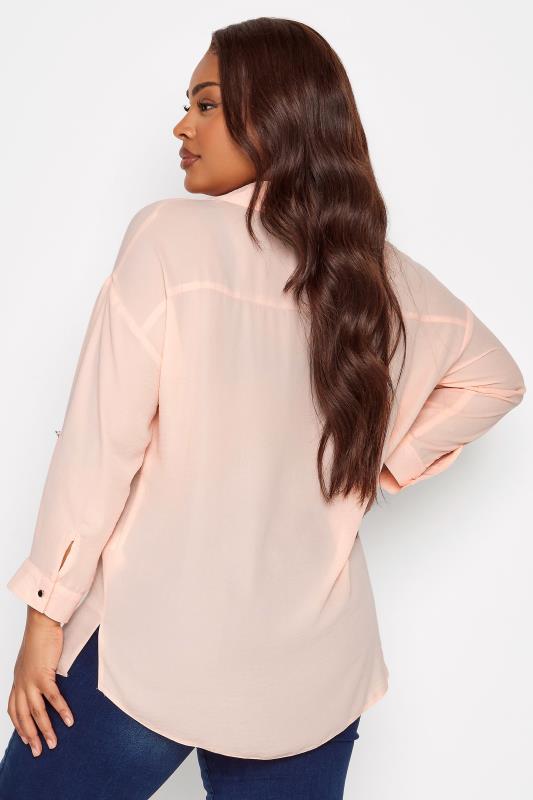 YOURS Plus Size Light Pink Half Placket Collared Blouse | Yours Clothing 3