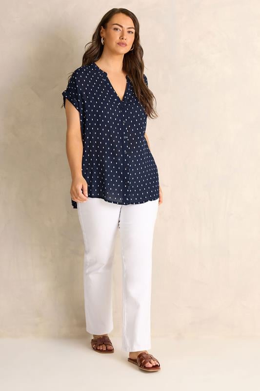 EVANS Plus Size Navy Blue Dobby Short Sleeve Shirt | Evans 1