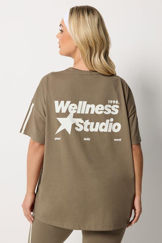 YOURS ACTIVE Plus Size Brown 'Wellness Studio' T-Shirt | Yours Clothing 4