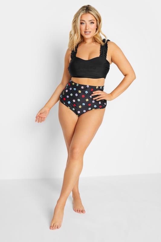 YOURS Plus Size Black Daisy Print High Waisted Tummy Control Bikini Brief | Yours Clothing 3
