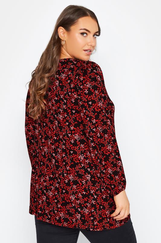 Plus Size Red Ditsy Floral Swing Top | Yours Clothing 3