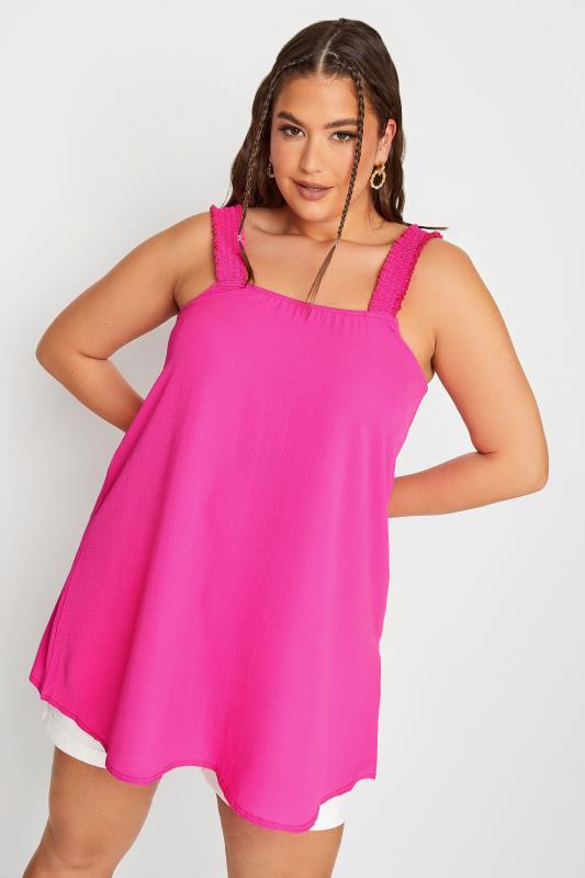 LIMITED COLLECTION Plus Size Hot Pink Shirred Strap Vest Top | Yours Clothing 2