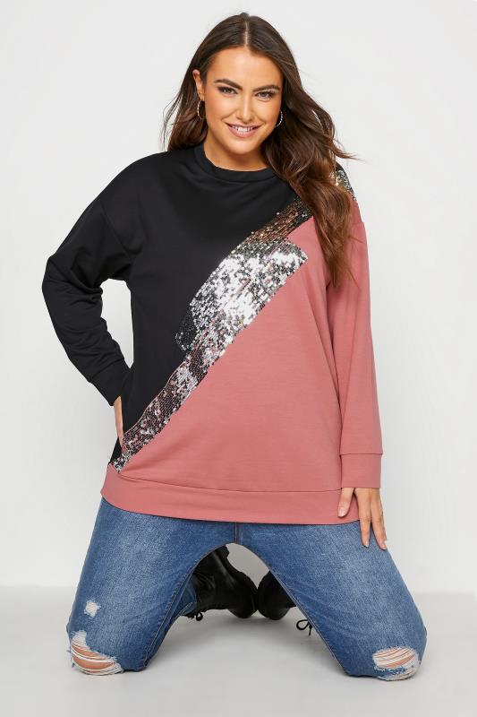 Black & Pink Sequin Colour Block Sweatshirt_A.jpg