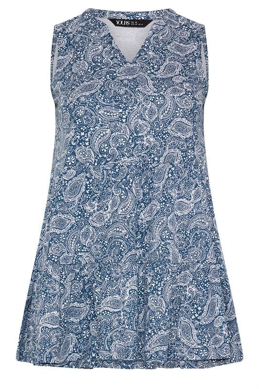 YOURS Plus Size Blue Paisley Notch Neck Vest Top | Yours Clothing 5