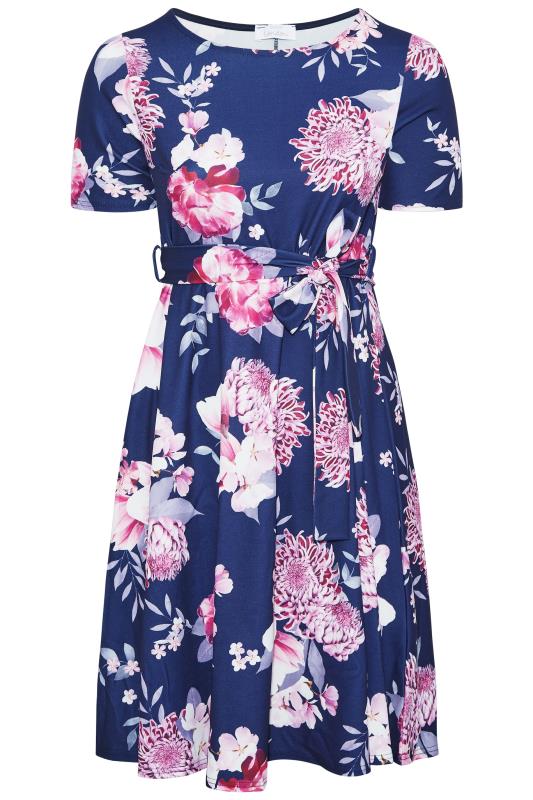YOURS LONDON Plus Size Navy Blue Floral Print Midi Skater Dress | Yours Clothing 6