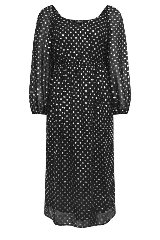 YOURS Plus Size Black Silver Spot Chiffon Maxi Dress | Yours Clothing  5