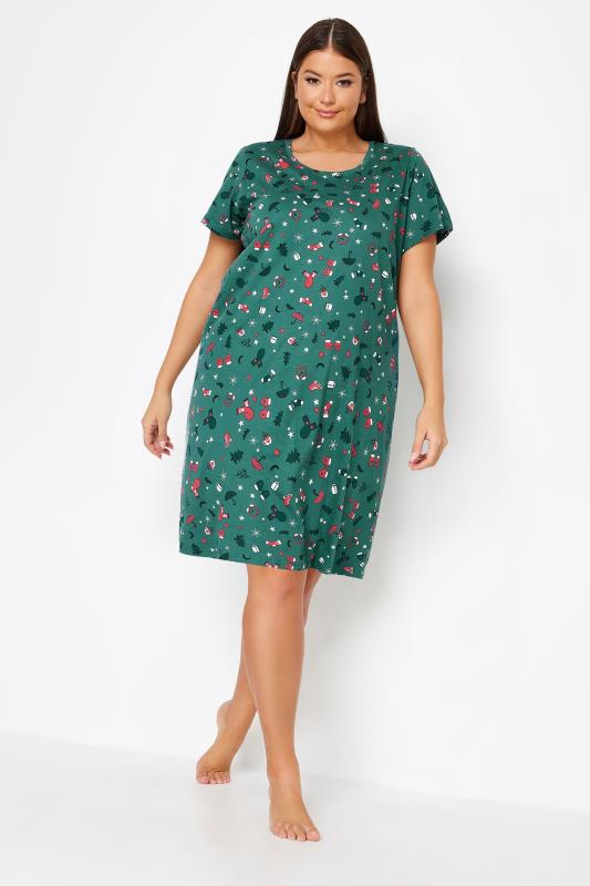 YOURS Plus Size Green Christmas Winter Print Nightdress | Yours Clothing 1