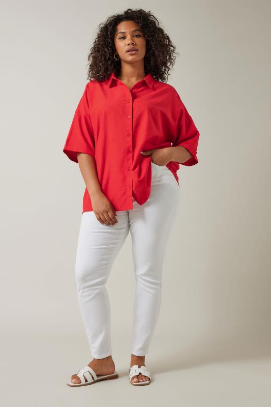 EVANS Plus Size Red Linen Shirt  | Yours Clothing 3