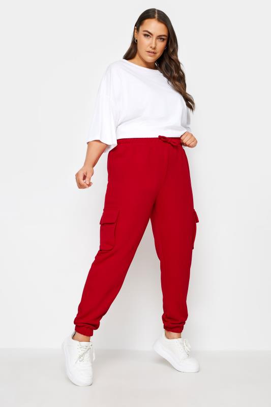 YOURS Plus Size Red Cargo Joggers | Yours Clothing 2