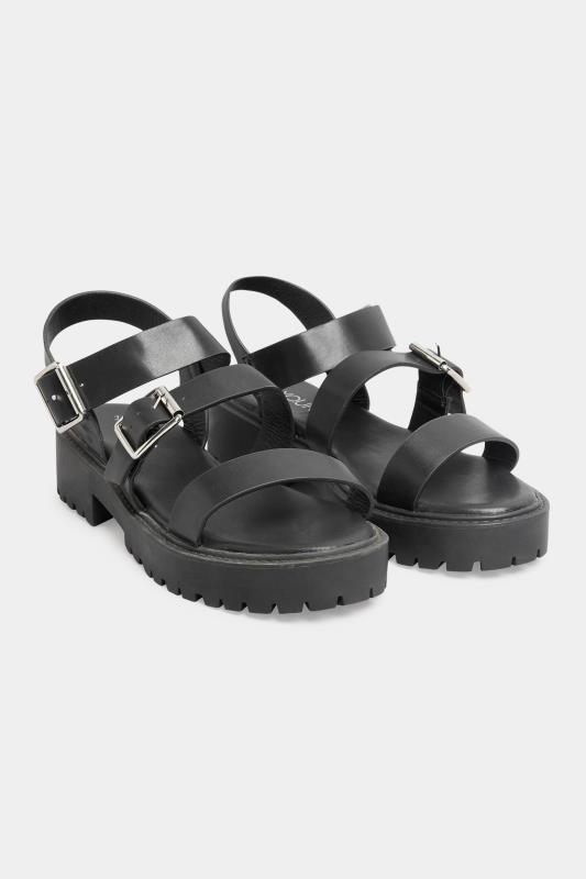 Black Chunky Buckle Sandals in Extra Wide EEE Fit | Yours Clothing 2