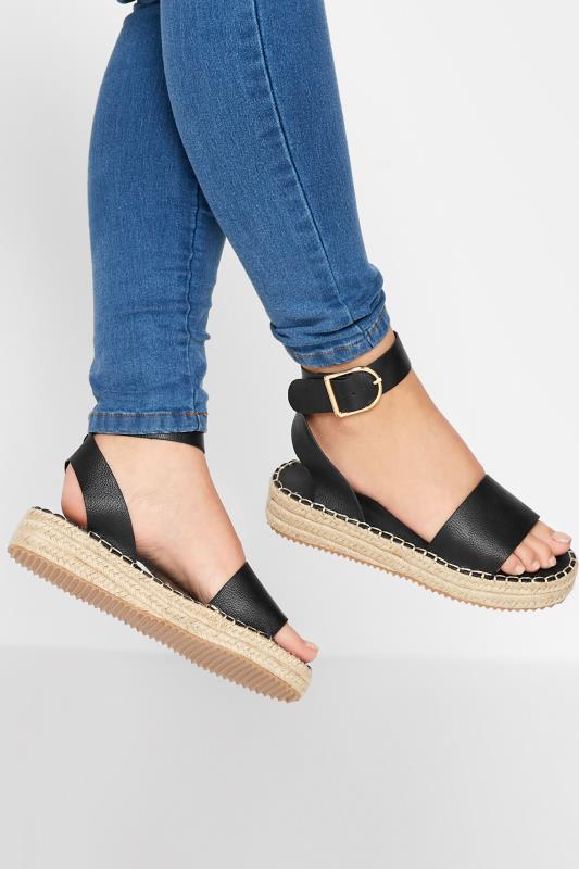 Tall  Yours Black Flatform Espadrilles In Wide E Fit