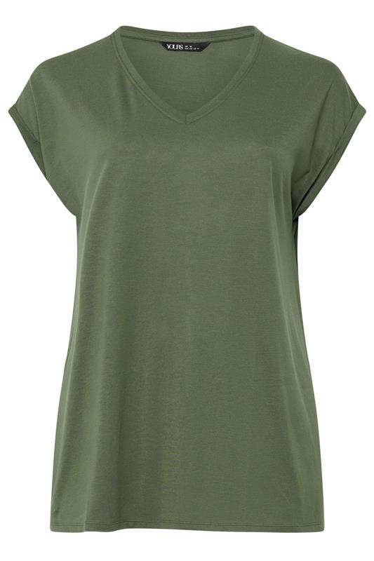 YOURS Plus Size Khaki Green V-Neck Basic T-Shirt | Yours Clothing 5