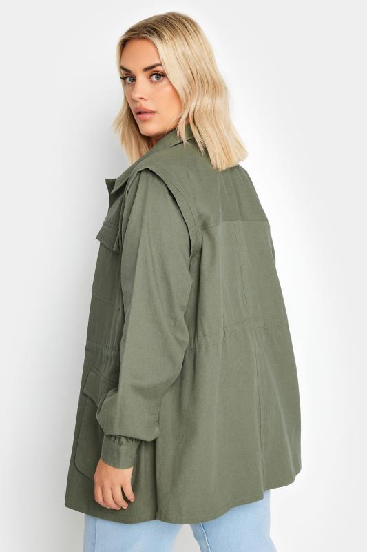 YOURS Plus Size Green Cotton Twill Utility Jacket | Yours Clothing 3