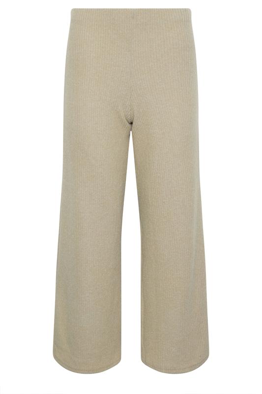 PixieGirl Petite Women's Sage Green Ribbed Soft Touch Wide Leg Trousers | PixieGirl 5