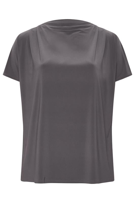 YOURS LONDON Plus Size Grey Drape Shoulder Top | Yours Clothing 5