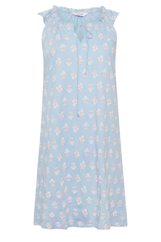 YOURS Plus Size Blue Floral Print Frill Tie Neck Chemise | Yours Clothing 5