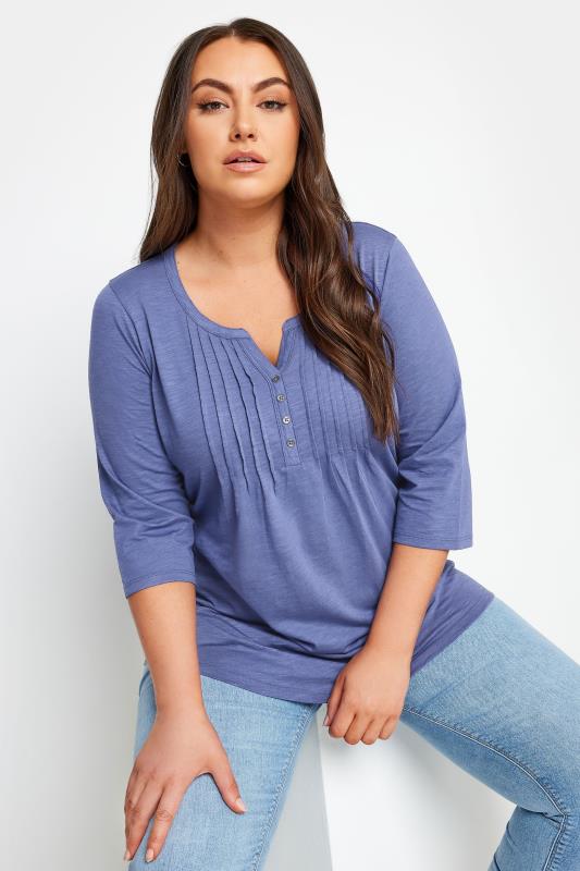 Plus Size  YOURS Curve Purple Pintuck Henley Top