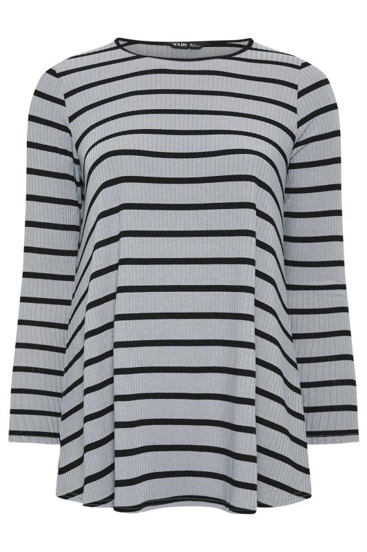 YOURS Plus Size Grey & Black Stripe Ribbed Swing T-Shirt | Yours Clothing 5