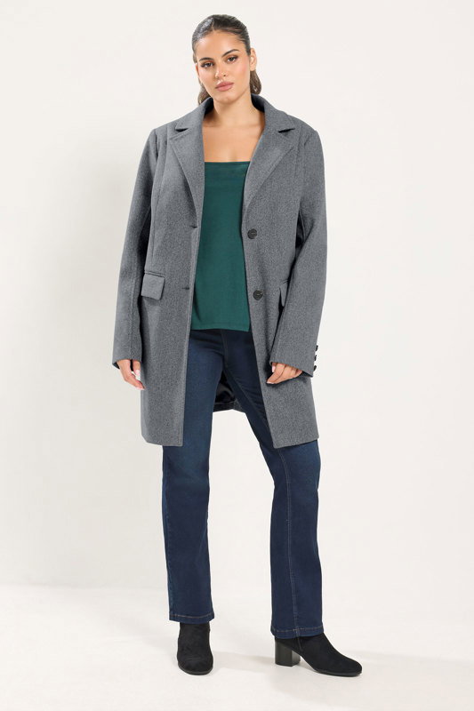 YOURS Plus Size Grey Midi Coat | Yours Clothing