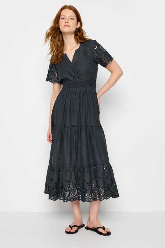  Grande Taille LTS Tall Navy Blue Broderie Anglaise Maxi Tiered Dress
