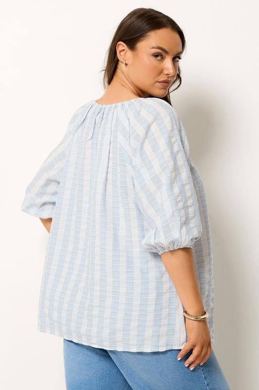 YOURS Plus Size Blue Stripe Tie Neck Top | Yours Clothing 2