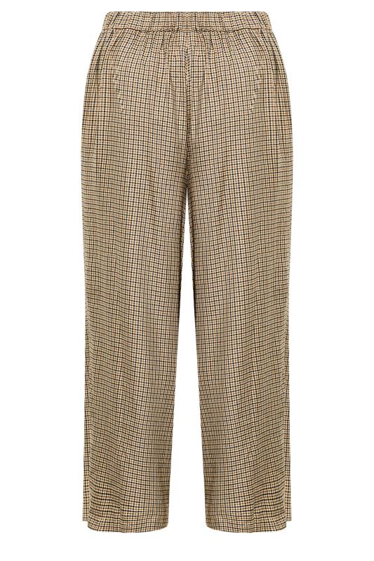 Curve Light Brown Check Wide Leg Trousers | Yours Clothing 7