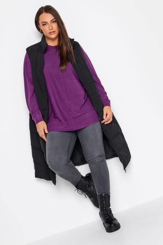 YOURS Plus Size Purple Front Seam Detail Jumper | Yours Clothing 2