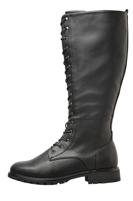 Black Faux Leather Lace Up Knee High Boots In Wide E Fit & Extra Wide EEE Fit | Yours Clothing 6