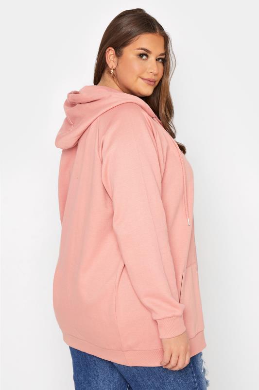 Plus Size Pink Basic Zip Through Hoodie | Yours Clothing  3