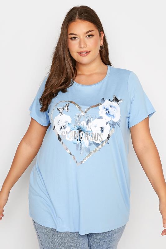 Plus Size  YOURS Curve Blue 'So Glamorous' Slogan Graphic T-Shirt