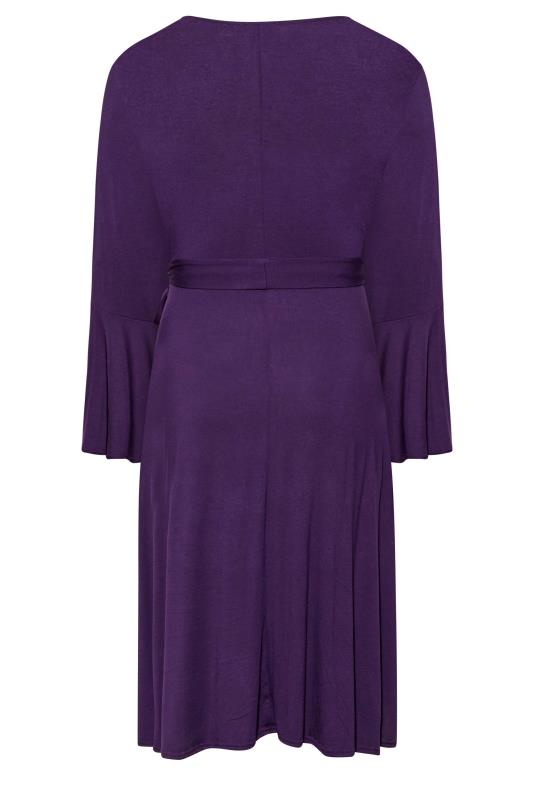 Curve Purple Long Flare Sleeve Wrap Dress 7