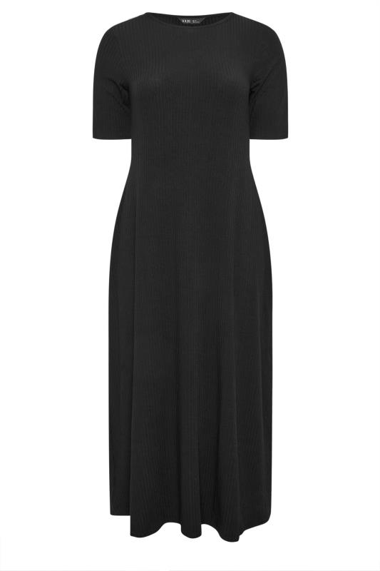 YOURS Plus Size Black Swing Ribbed Maxi Dress | Yours Clothing 5