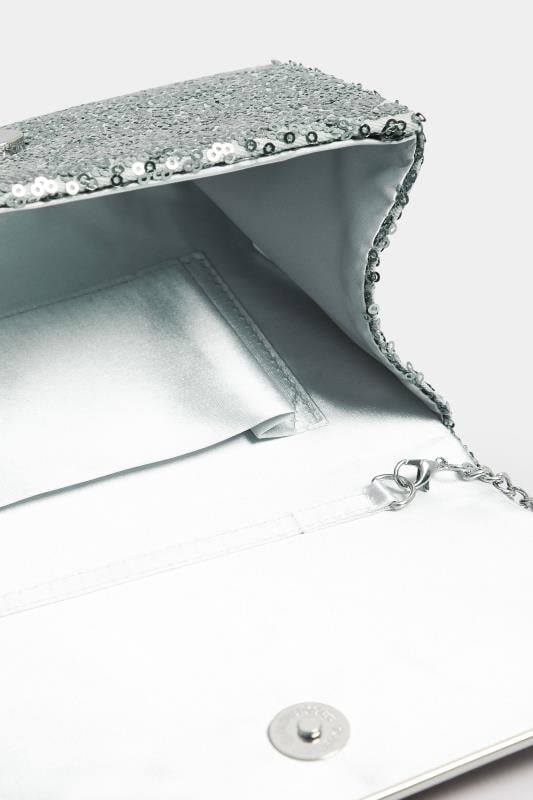 Silver Sequin Embellished Clutch Bag | Yours Clothing 7