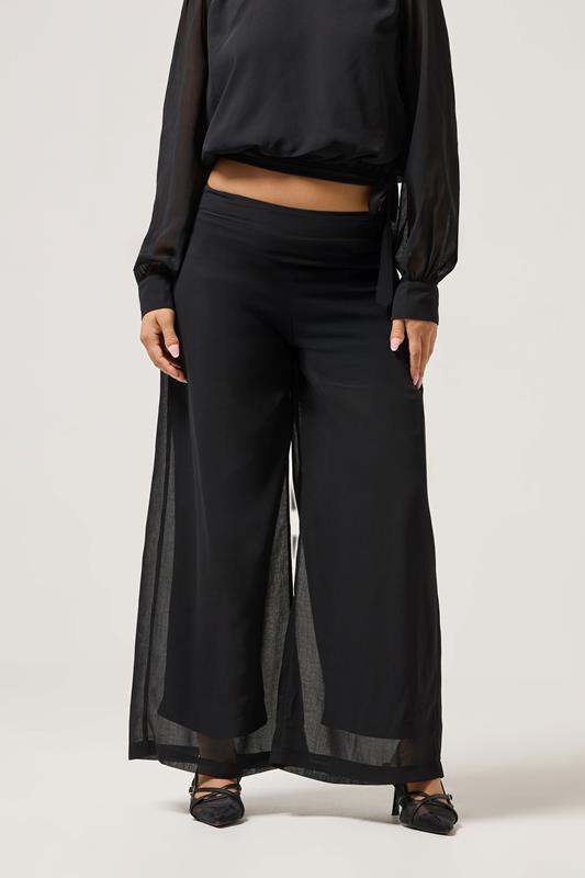 PixieGirl Petite Women's Black Chiffon Palazzo Trousers | PixieGirl 2