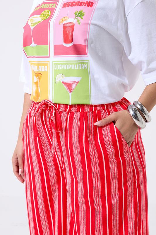 LIMITED COLLECTION Plus Size Red Striped Crinkle Wide Leg Trousers | Yours Clothing 4