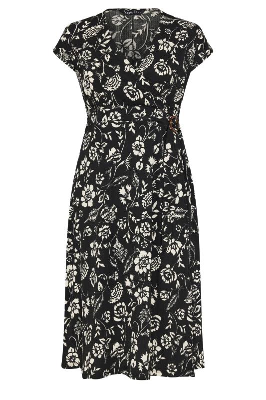 YOURS Plus Size Black Floral Print Textured Midi Dress | Yours Clothing 5