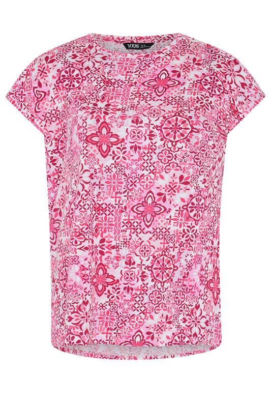 YOURS Plus Size Pink Tile Print Grown On Sleeve T-Shirt | Yours Clothing 5