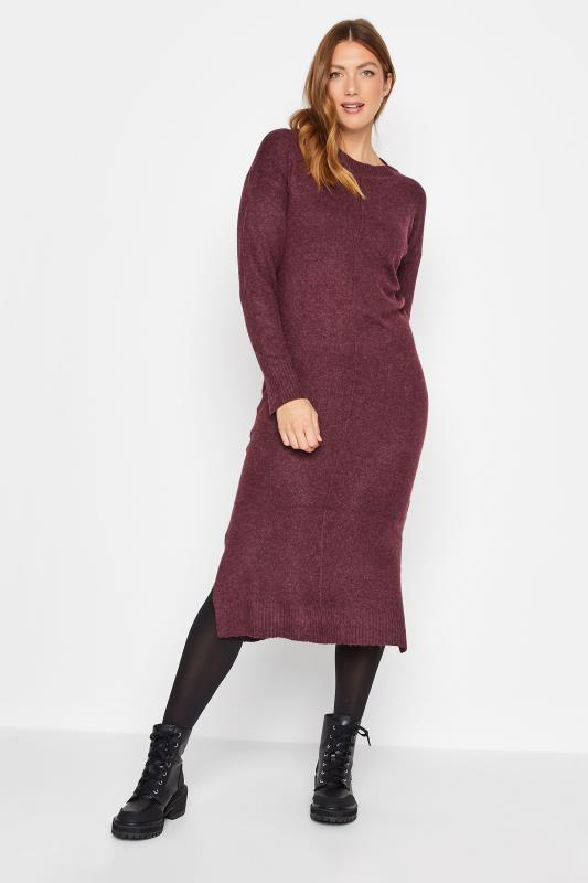 LTS Tall Women's Burgundy Red Knitted Midi Dress | Long Tall Sally  1