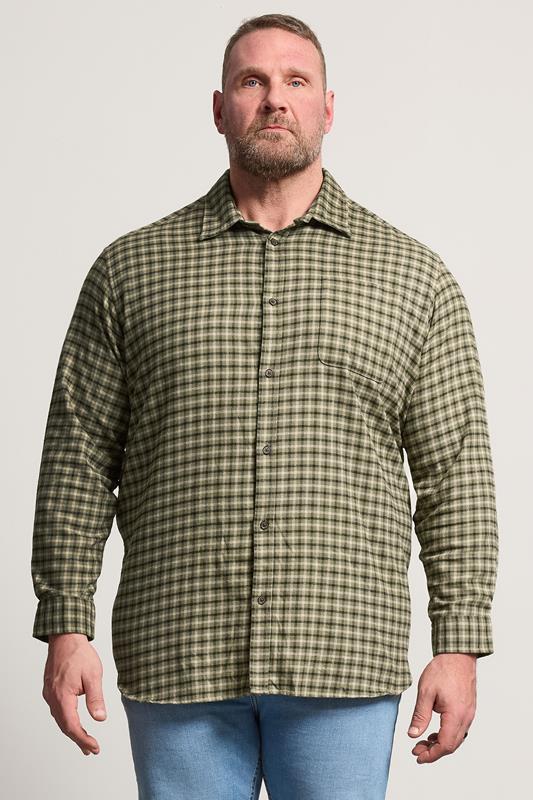 JACK & JONES Big & Tall Olive Green Check Shirt | BadRhino 1