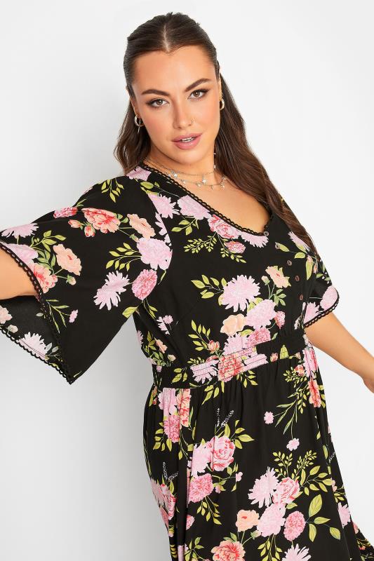 YOURS Curve Plus Size Black Floral Maxi Dress | Yours Clothing  5