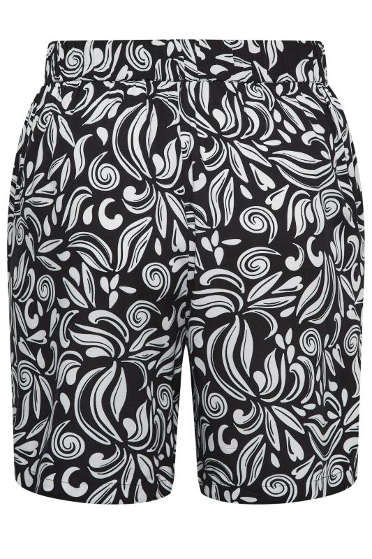 YOURS Curve Plus Size Black Monochrome Swirl Shorts | Yours Clothing  6