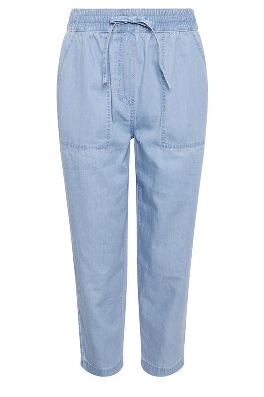 M&Co Blue Lightwash Denim Cropped Cotton Trousers | M&Co 5