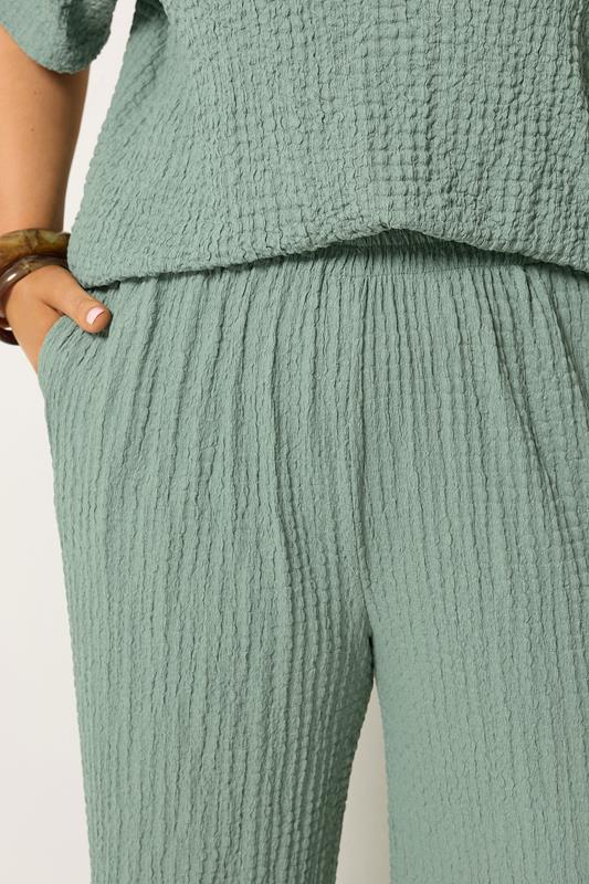 YOURS Plus Size Sage Green Bubble Textured Trousers | Yours Clothing 4