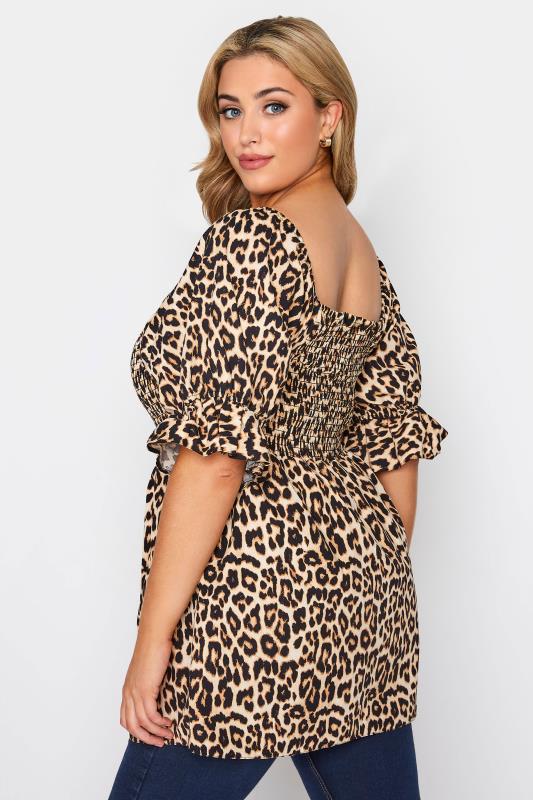 LIMITED COLLECTION Plus Size Beige Brown Leopard Print Shirred Peplum Top | Yours Clothing 3